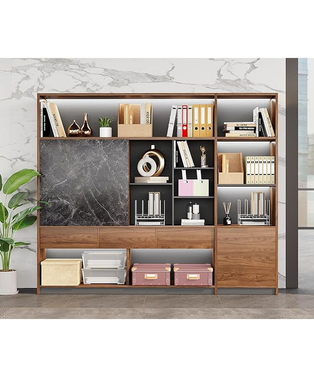 79" Bookshelf with LED Light, Tall Modern Book Shelves, Bookcase Shelf Storage Organizer, Curio Cabinets with Storage, Modern Display Cabinet, Home Office Bookcase