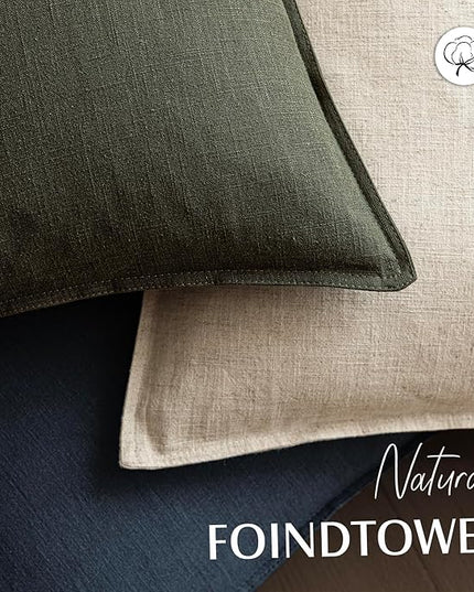 Foindtower Pack of 2, Decorative Linen Solid Throw Pillow Covers Soft Accent Cushion Case Farmhouse Neutral Pillowcase for Chair Couch Sofa Bedroom Living Room Home Decor 22 x 22 Inch Dark Olive Green