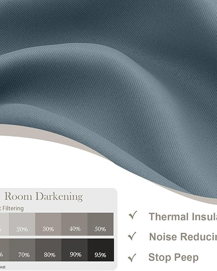 Gwine Stone Blue Blackout Curtains for Bedroom 54 Inches Long, Thermal Insulated Room Darkening Curtains for Living Room Each 40" Wx54 L, 2 Panels