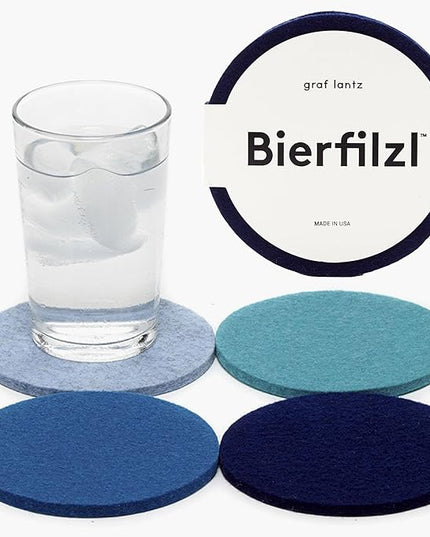 Graf Lantz - Bierfilzl Merino Wool Round Coasters Set of 4 - Ocean (4" Circles) - Absorbs 30% of Weight - German Wool - Heat Resistant, Sustainable, & Reusable - Home Decor & Coffee Table Decor