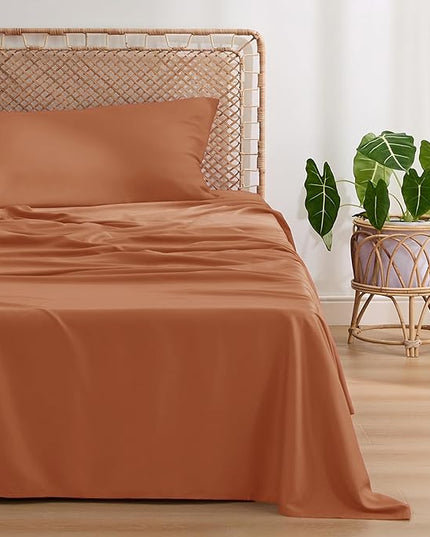 Bedsure Cooling Sheets Twin XL, Rayon Derived from Bamboo, Breathable & Soft Twin XL Sheet Sets, Deep Pocket Up to 16 Inches, Hotel Luxury Silky Dorm Bedding for Hot Sleepers, Burnt Orange