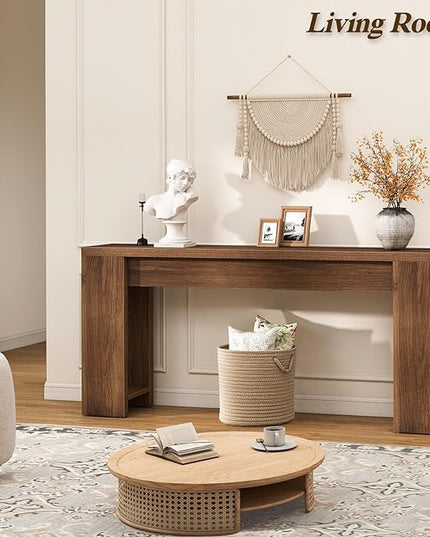 71" Extra Long Console Table, Wood Farmhouse Entryway Table, Plank and Beam Console Tables for Living Room, Entry, Entrance, Behind Couch, Hallway, Foyer, Narrow Sofa Tables for Front Doo
