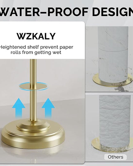 Freestanding Toilet Paper Holder Stand with Storage – Holds 4 Extra Rolls – Brushed Gold Toilet Paper Holder for Bathroom – Sturdy Base, Classic Retro Style, Space-Saving Bathroom Storage