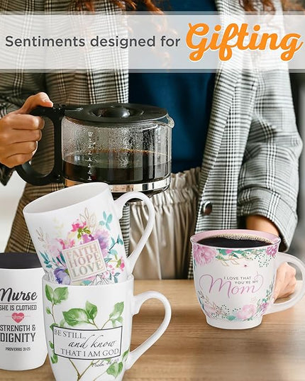 Christian Art Gifts Encouraging Scripture Ceramic Coffee & Tea Mug for Women: Be Still & Know Bible Verse Psalm, Inspirational Microwave/Dishwasher Safe Drinkware, White & Green Leaf Branches, 12 oz.