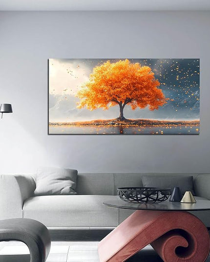 Zoyotago Large Tree of Life Wall Art for Living Room Bedroom Office Orange Tree Fall Landscape Picture Modern Artwork Canvas Prints Decor 24x48 Inch