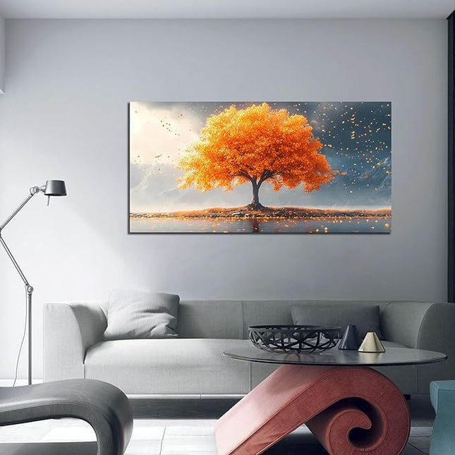 Zoyotago Large Tree of Life Wall Art for Living Room Bedroom Office Orange Tree Fall Landscape Picture Modern Artwork Canvas Prints Decor 24x48 Inch
