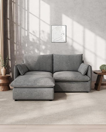 Waterproof Cloud Sectional Couches,High Backrest Down Filled Sofa for Living Room,Modular Sofas 2 Seater with Ottoman,Detachable Couch Covers,Dark Grey
