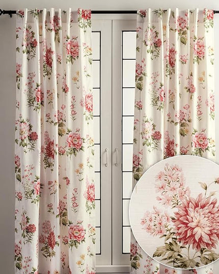 Maison d' Hermine Curtains for Living Room 100% Cotton 96 inch Length Two Panels Light Filtering Curtains for Bedroom Windows with Rod and Loop Pockets Drapes (Swyncombe Coral, 50" W x 96" L)