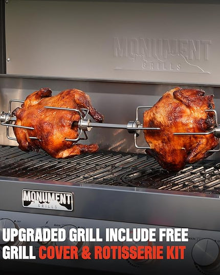 Monument Grills 6+1 Burner Smart Propane Gas Grill, Denali 605Pro Stainless Steel Grill 78,000 BTU Outdoor Barbecue with Side Burner, Flame Tamer, Cover, Rotisserie
