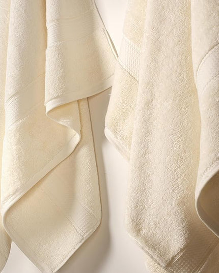 Superior Egyptian Cotton Pile Bath Towel Set of 2, Ultra Soft Luxury Towels, Thick Plush Essentials, Absorbent Heavyweight, Guest Bath, Hotel, Spa, Home Bathroom, Shower Basics, Cream
