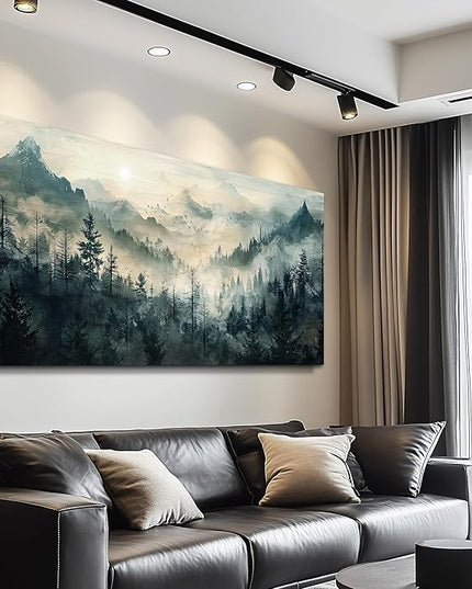 KELIYUAN Misty Forest Wall Art Home Decor Mountain View Large Canvas Wall Painting Nature Landscape Painting For Living Room Bedroom Office Modern Printed Artwork Can Be Hung Directly 24x48 Inches
