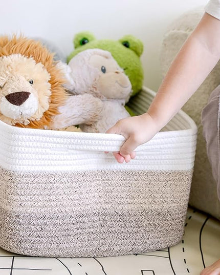 NaturalCozy Storage Baskets 16.8”x13”x7.6” Cotton Rope Woven Baskets for Organizing 3-Pack | Toy Storage Bins | Basket for Shelves, Laundry, Blanket, Clothes, Closet, Kitchen, Bathroom, Gifts