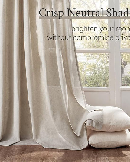 Topfinel Oatmeal Pinch Pleated Linen Curtains 132 Inch Length 2 Panels for Living Room Bedroom Semi Sheer Window Curtain Boho Neutral Back Tab Pinch Pleat Drape with Hooks 132 Inches Long