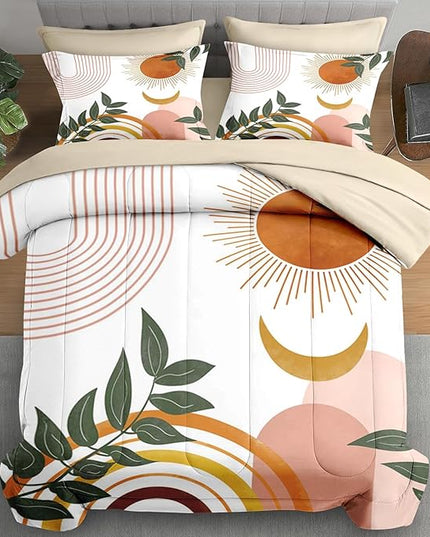 7 Pcs Comforter Set King Size, Boho Sunshine Retro Bedding Set for Kids and Adults, Vintage Bed Sheet Sets with Fitted Sheet 2 Pillowcase & 2 Sham for Bedroom Bed Decor