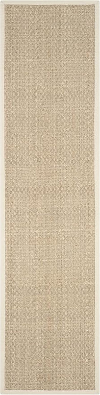 SAFAVIEH Natural Fiber Collection Runner Rug - 2'6" x 18', Natural & Ivory, Seagrass, Basketweave Pattern with Border (NF114J)