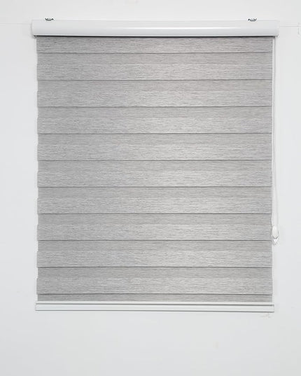 Shadesu Custom Size Zebra Blinds for Windows, 27" W x 72 H, Grey, Dual Layer Free-Stop Zebra Shades, Light Control for Day and Night, Sheer Blinds for Indoor Windows, Bedroom, Kitchen
