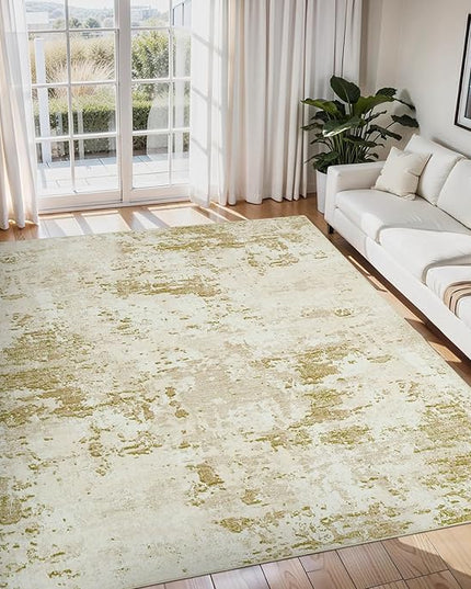 Modern Abstract Area Rug 10x13 Non Slip Non Shedding Rug Low Pile Stain Resistant for Bedroom Living Room,Golden Grey
