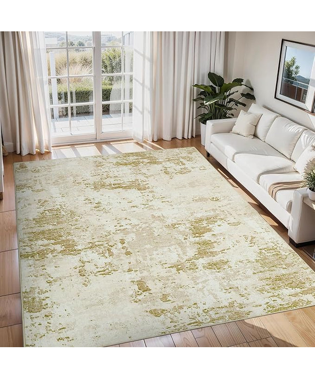 Modern Abstract Area Rug 9x12 Non Slip Non Shedding Rug Low Pile Stain Resistant for Bedroom Living Room,Golden Grey
