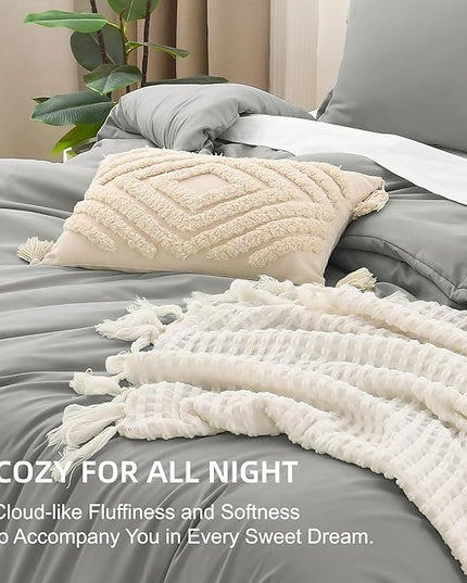 Litanika Comforters Medium Gray Full Size, 3 Pieces Lightweight Solid Bedding Set & Collections, All Season Fluffy Bed Set (79x90In Comforter & 2 Pillowcases)