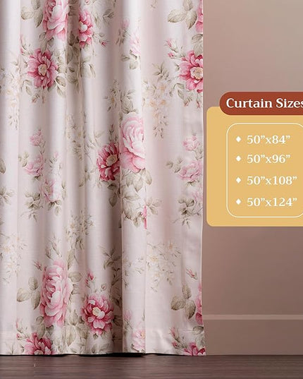 Maison d' Hermine Curtains for Living Room 100% Cotton 124 inch Length Two Panels Light Filtering Curtains for Bedroom Windows with Rod and Loop Pockets Drapes (Newburry Rose Bloom, 50" W x 124" L)