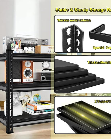 Metal Heavy Duty Garage Shelves: 40''W 1,200Lbs Steel Adjustable Storage Industrial Utility Shelving Rack Units 3 Tier Black 40" W x 16" D x 36" H
