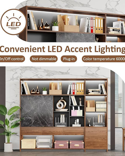 79" Bookshelf with LED Light, Tall Modern Book Shelves, Bookcase Shelf Storage Organizer, Curio Cabinets with Storage, Modern Display Cabinet, Home Office Bookcase