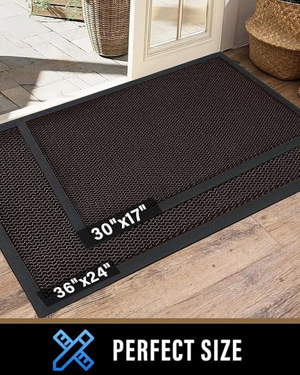 PLEASOR Front Door Mat Indoor Outdoor Entrance, Sturdy Natural Rubber Doormat, Resists Dirt and Absorbent, Low Profile Welcome Mat for Outdoor Entry, 17x30, Brown