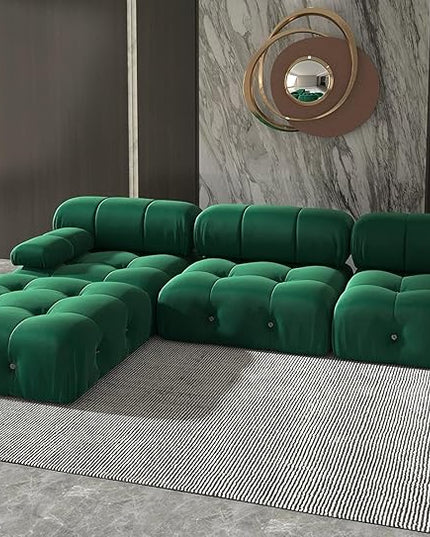 JACH 104" Modular Sofa Sectional Couch, L-Shaped Minimalist Velvet Couches, Mid-Century Comfy Couch with Reversible Chaise Ottoman for Living Room, Apartment (Green)