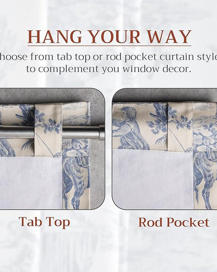 Maison d' Hermine Curtains for Living Room 100% Cotton 96 inch Length One Panel Light Filtering Toile Curtains for Bedroom Windows with Rod and Loop Pockets Drapes (The Miller Blue, 50" W x 96" L)