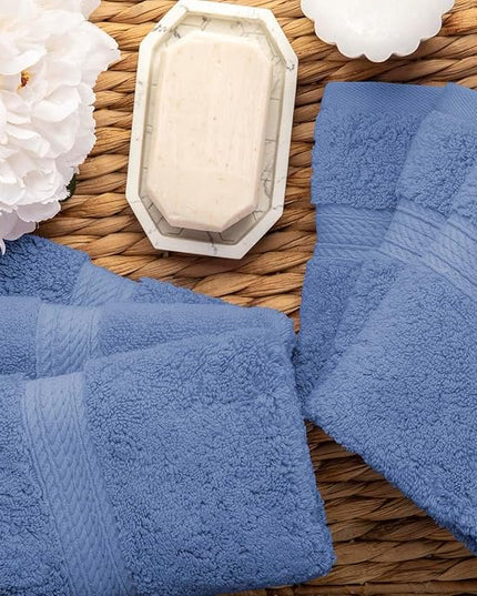 Superior Egyptian Cotton Pile Face Towel/Washcloth Set of 6, Ultra Soft Luxury Towels, Thick Plush Essentials, Absorbent Heavyweight, Guest Bath, Hotel, Spa, Home Bathroom, Shower Basics, Denim Blue