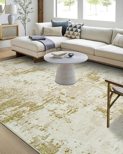 Modern Abstract Area Rug 4x6 Non Slip Non Shedding Rug Low Pile Stain Resistant for Bedroom Living Room,Golden Grey