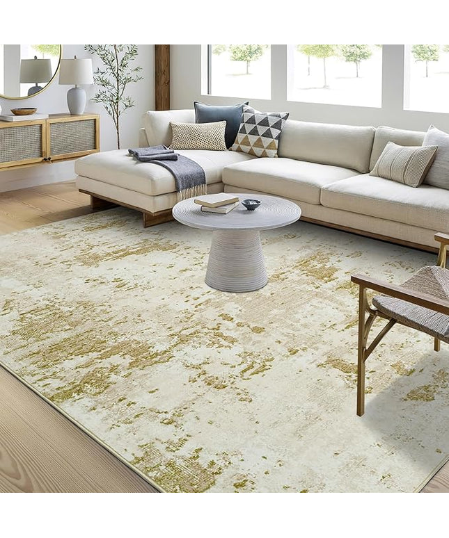 Modern Abstract Area Rug 5x7 Non Slip Non Shedding Rug Low Pile Stain Resistant for Bedroom Living Room,Golden Grey