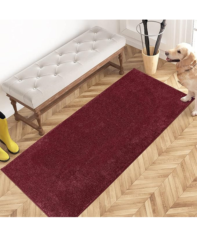 PURRUGS Dirt Trapping Door Mat 24" x 59", Non-Slip Machine Washable Entry Rug, Shoe Scraper, Dog Doormat, Super Absorbent Welcome Mat for Front & Back Door, Muddy Shoes & Paws, Burgundy Red