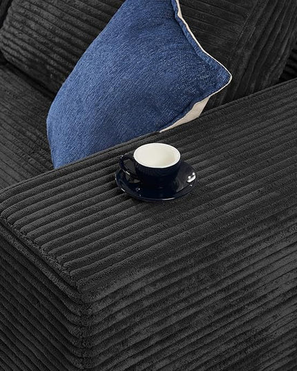 106" 3-Seater Sofa, Cloud Modular Sofa with Certified Foam, Upholstered Floor Sofa with Deep Seat, Upholstered Sofa for Bedroom Living Room, No Assembly Required (Plush Corduroy Fabric, Black)
