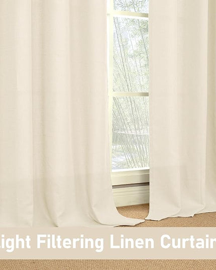 LAMIT Light Beige Linen Curtains for Living Room 84 inch Length 2 Panels, Linen Textured Thermal Insulated Curtains Burlap Privacy Grommet Drapes for Bedroom/Farmhouse, Set of 2 Panels, W38 x L84