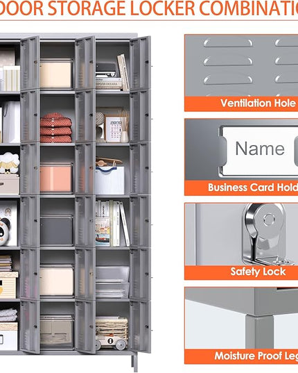 Aobabo 18 Doors Metal Storage Locker for Employees, Storage Locker for School Office Gym Bedroom, Grey, Assembly Required