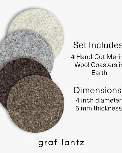 Graf Lantz - Bierfilzl Merino Wool Round Coasters Set of 4 - Earth (4" Circles) - Absorbs 30% of Weight - German Wool - Heat Resistant, Sustainable, & Reusable - Home Decor & Coffee Table Decor
