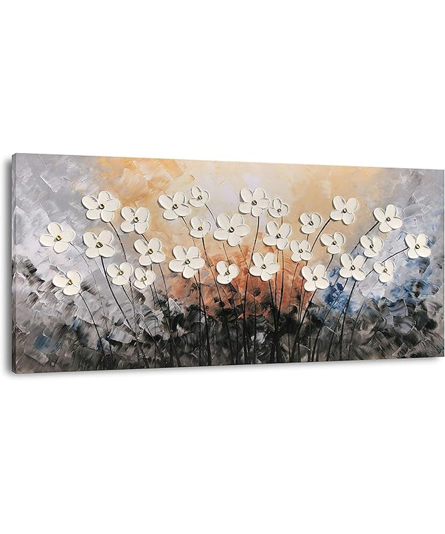 Yihui Arts Hand Painted Texture Large Oil Painting on Canvas Flower Wall Art for Living Room Decor Contemporary Artwork Framed Ready to Hang