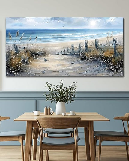 FUHAIHUA Canvas Wall Art For Living Room Large Wall Decorations For Office Modern Bedroom Wall Decor Beach Pictures Blue Ocean Sea Wave Paintings Artwork Aesthetics Posters Home Decor 30X60 In