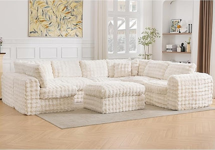TYBOATLE 135’’ Boneless Slow-Rebound Memory Foam Couch, Cloud Sectional Couches for Living Room w/Upgraded Fabric, Deep Seat Comfy Fluffy U Shaped Modular Sectional Sofa w/Chaise (Beige, 8U)