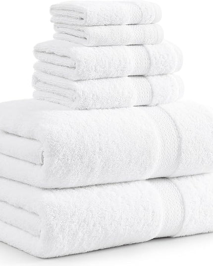 LANE LINEN 100% Cotton Luxury Bathroom Towel Set - 6 Pieces - Super Soft, Fluffy & Highly Absorbent - 2 Large Bath Towels, 2 Washcloths, 2 Hand Towels - Complete Family Pack - White Bath Towel Set