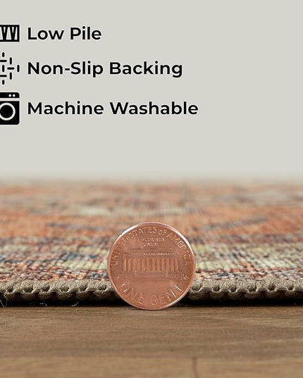 GLN Rugs Traditional Collection - Machine Washable Area Rug, Traditional Washable, Non Slip, Low Pile Chenille Rug, Living Room, Bedroom, Kitchen Rug (2'6"x7' Burnt Orange)