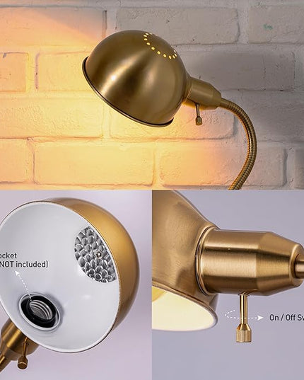 O'Bright Nova - Adjustable Floor Lamp with Flexible Gooseneck and Rotatable Shade, E26 Socket, 10-Inch Base - Ideal for Reading, Bedside, Living Room, Antique Brass