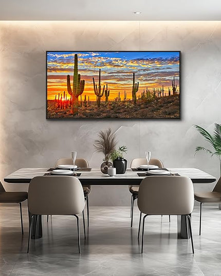 Cactus Plant Scenery Pictures Black Framed Canvas Wall Art For Living Room Large Size Wall Decor For Office Boho Wall Painting Bedroom Decorations Artwork Ready To Hang Black Frame 20" x 40"