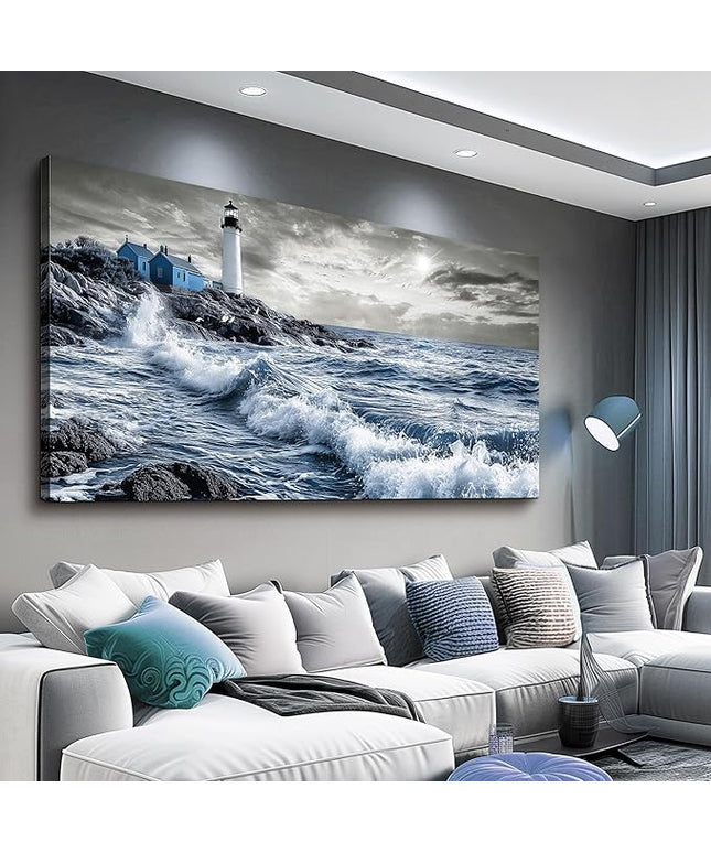 ZUITINGHUA Large Wall Decor For Living Room Canvas Wall Art For Office Modern Wall Decorations For Bedroom Wave Landscape Painting Watch Tower Pictures Artwork Room Home Decor 24x48 In