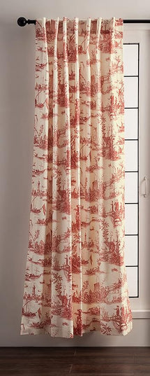 Maison d' Hermine Curtains for Living Room 100% Cotton 124 inch Length Two Panels Light Filtering Toile Curtains for Bedroom Windows with Rod and Loop Pockets Drapes (Calais Cardinal, 50" W x 124" L)
