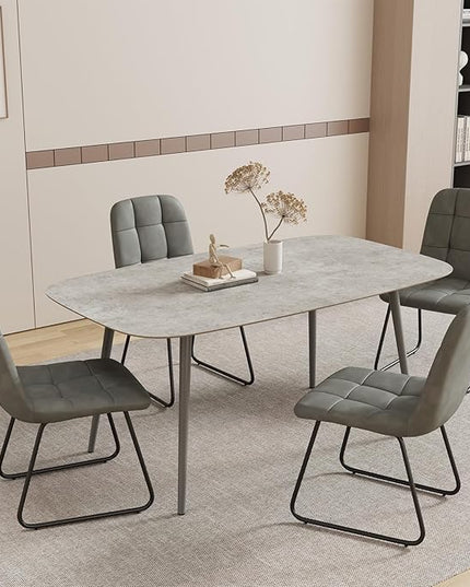 55.1'' Modern Dining Table Set for 4, Gray Wood Table with 4 Faux Leather Chairs, Kitchen & Dining Room Furniture Set, Space-Saving Table and Chairs for Apartment, Home, Small Spaces