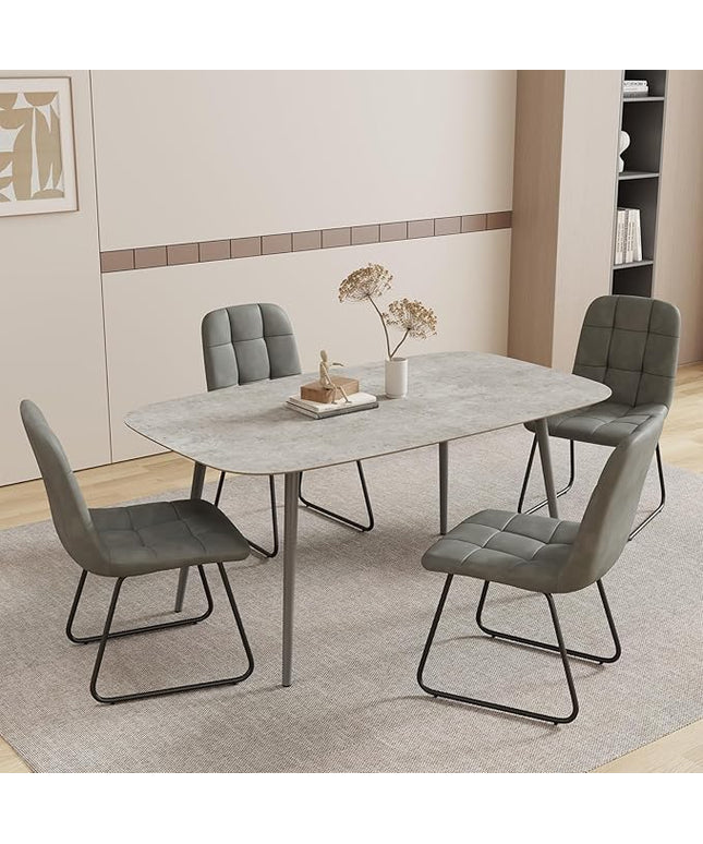 55.1'' Modern Dining Table Set for 4, Gray Wood Table with 4 Faux Leather Chairs, Kitchen & Dining Room Furniture Set, Space-Saving Table and Chairs for Apartment, Home, Small Spaces