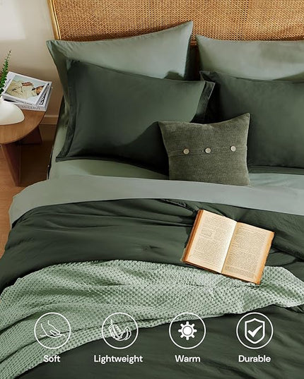 WRENSONGE Full Size Comforter Set- 7 Pieces Deep Forest Bed in a Bag Full Size Comforter with Fitted Sheet, Flat Sheet, 2 Pillow Shams, 2 Pillowcases, Warm Bedding Sets for All Season