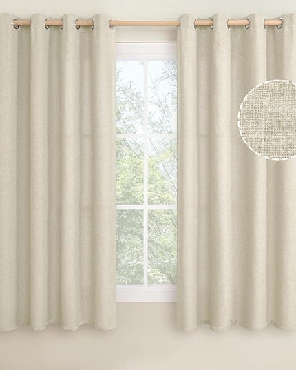 LAMIT Natural Linen Textured Curtains 63 inches Long for Bedroom, Grommet Thermal Insulated Light Filtering Curtains Burlap Window Panels for Living Room/Farmhouse, Set of 2 Panels, W52 x L63